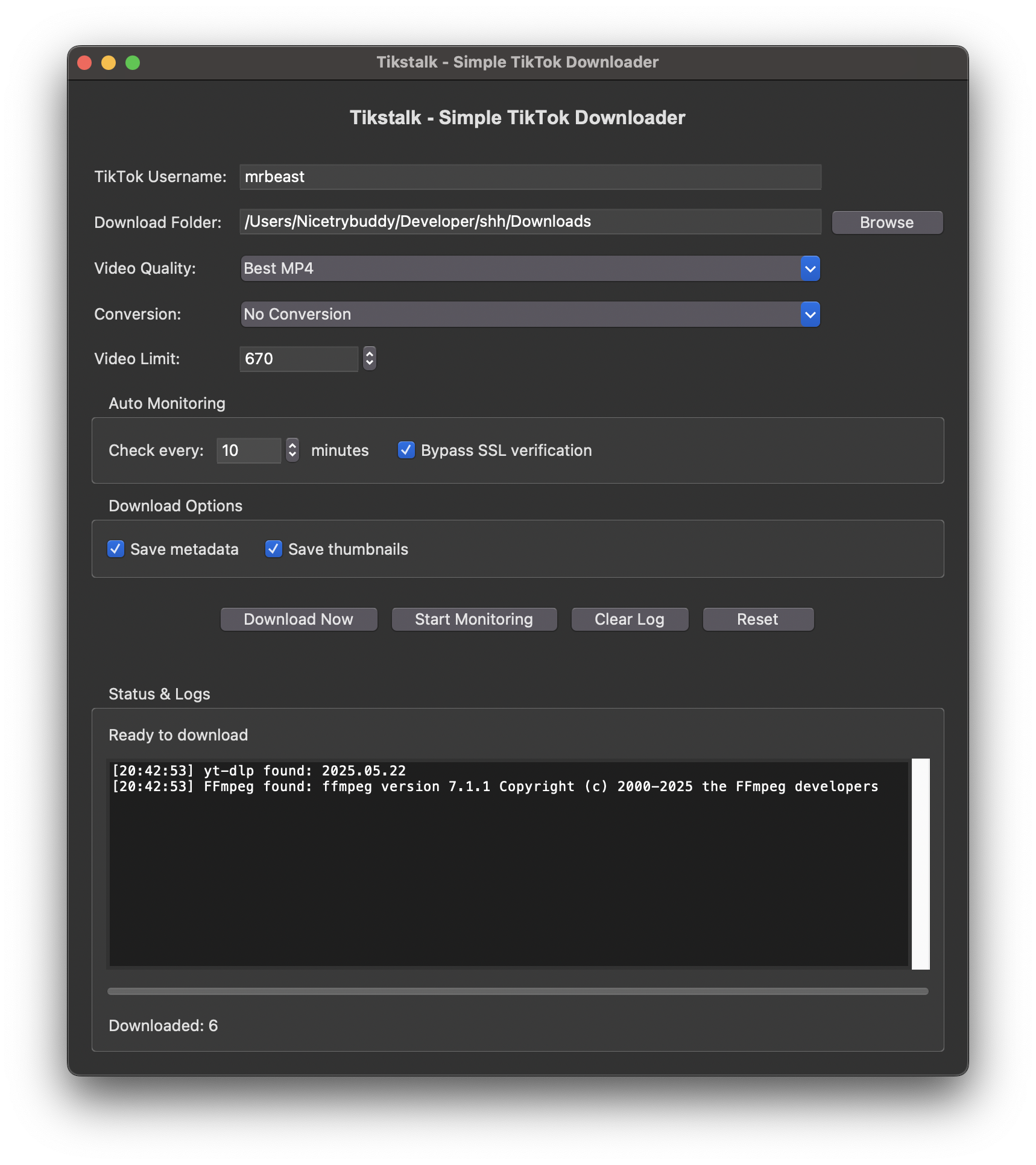 TikStalker UI on Mac